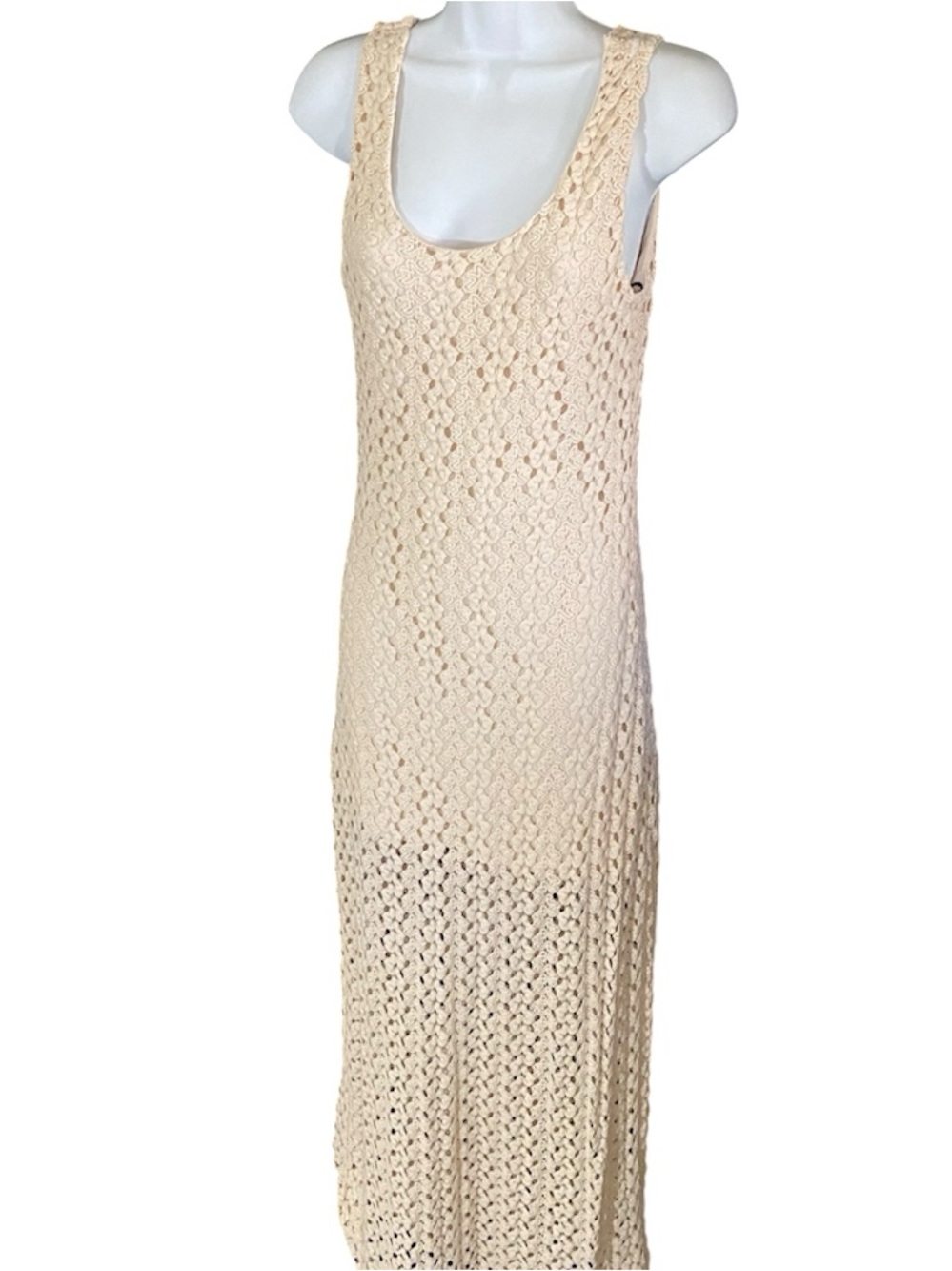 Forever 21 Cream Crochet Knit Maxi Dress M Boho Resort Festival - Picture 3 of 11